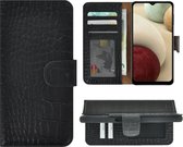 Samsung Galaxy A13 5G Hoesje - Bookcase - Portemonnee Hoes Echt leer Wallet case Croco Zwart