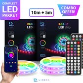 Lideka - LED strip 15 Meter - 10 (2x5) + 5 Meter Pakket - RGBIC - Dreamcolor - Zelfklevend