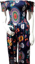 Dames Jumpsuit - Off Shoulder - Bloemenprint - Marineblauw - Maat L/XL (472#)