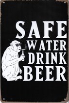 Metal Plate 'Safe water drink beer' - wandborden - bierplaat - metalen plaat - wanddecoratie