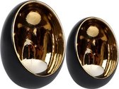 Theelicht Waxinelichtje Kandelaar Store - Set van 2 - Theelicht Egg - Aardewerk - zwart / Goud - Smal & Medium - 2 stuks