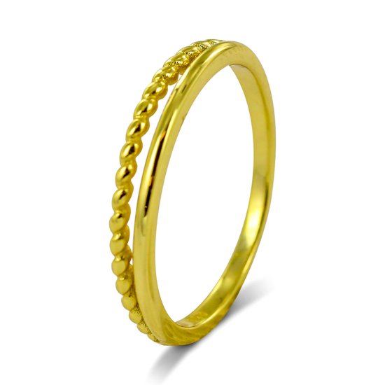 Silventi 9SIL-21698 Zilveren Ring - Dames - Bolletjes + Glad - 3,2 mm - Maat 56 - Zilver - Gold Plated (Verguld/Goud op Zilver)