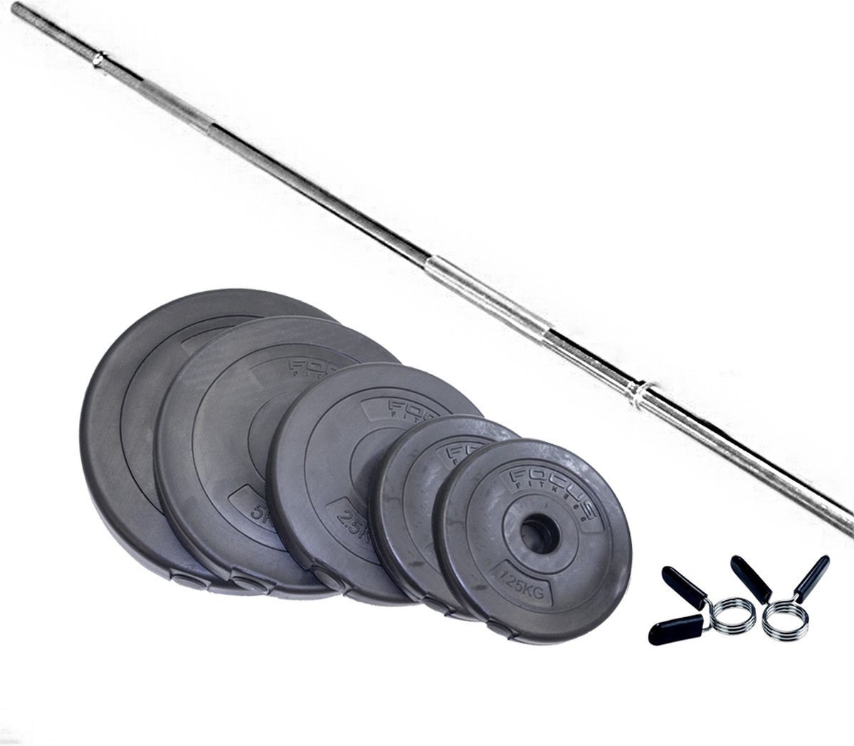 Focus Fitness - Halterset 50 kg - Halterstang 180 cm - Gewichten - Kunststof