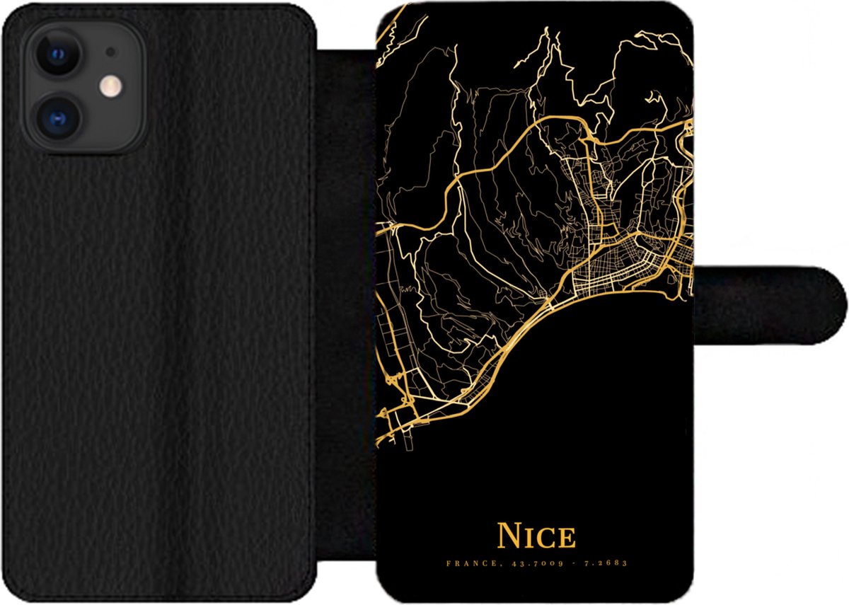 Telefoonhoesje Geschikt voor iPhone 11 telefoonhoesje - Nice - Kaart - Goud - Met vakjes - Wallet case met magneetsluiting
