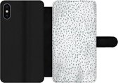 Bookcase Geschikt voor iPhone X telefoonhoesje - Stippen - Marmer print - Wit - Met vakjes - Wallet case met magneetsluiting
