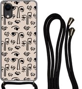 Hoesje met koord Geschikt voor iPhone XR - Patronen - Lippen - Line art - Siliconen - Crossbody - Backcover met Koord - Telefoonhoesje met koord - Hoesje met touw