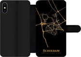 Bookcase Geschikt voor iPhone XS Max telefoonhoesje - Schiedam - Stadskaart - Goud - Zwart - Met vakjes - Wallet case met magneetsluiting