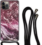 Coque avec cordon iPhone 13 Pro - Pierres naturelles - Violet - Imprimé marbré - Siliconen - Bandoulière - Coque arrière avec cordon - Coque pour téléphone avec cordon - Coque avec corde