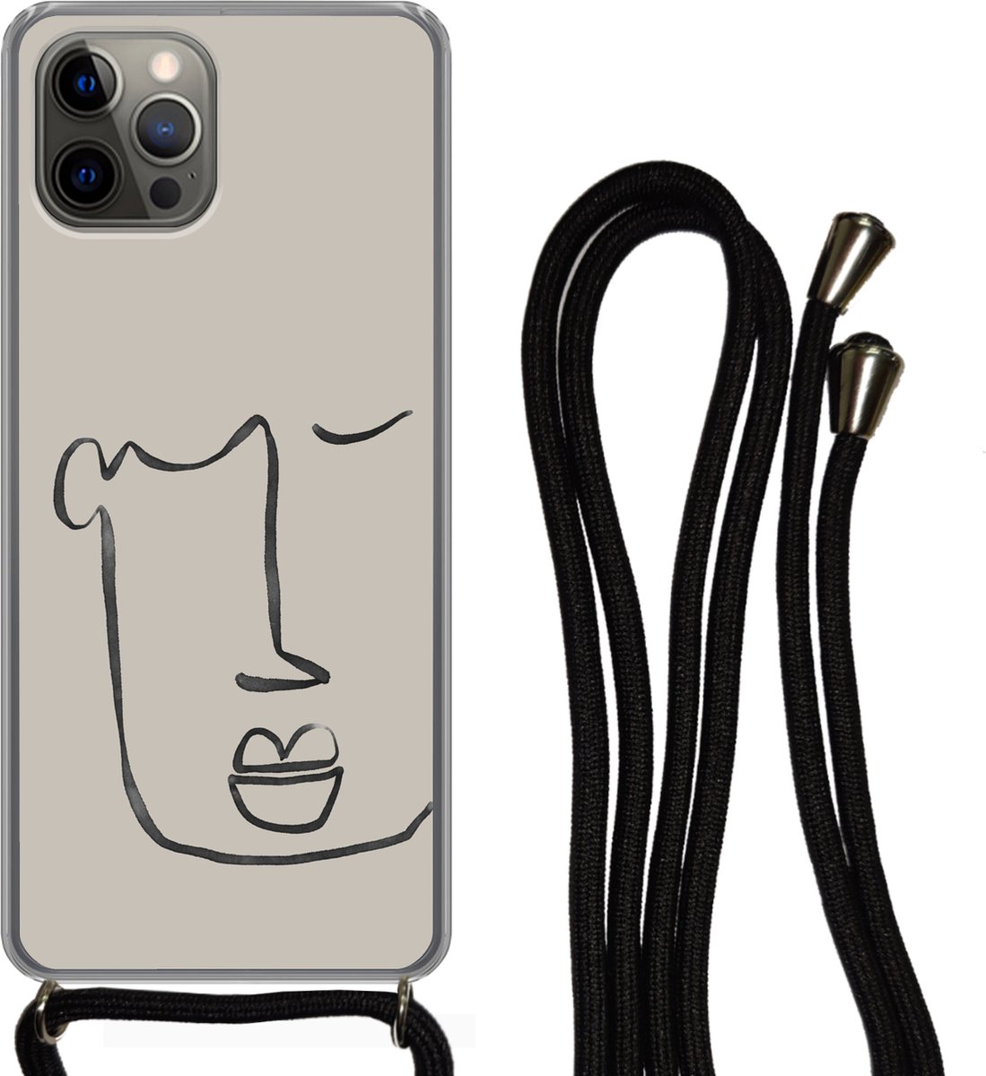 Telefoonhoesje Geschikt voor iPhone 13 Pro - Gezicht - Abstract - Line art - Siliconen - Crossbody - Backcover met Koord - Telefoonhoesje met koord - Hoesje met touw Telefoonhoesje