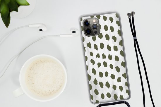 Coque avec cordon iPhone 13 Pro - Imprimé marbré - Pois - Vert - Siliconen - Bandoulière - Coque arrière avec cordon - Coque pour téléphone avec cordon - Coque avec corde