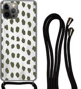 Coque avec cordon iPhone 13 Pro - Imprimé marbré - Pois - Vert - Siliconen - Bandoulière - Coque arrière avec cordon - Coque pour téléphone avec cordon - Coque avec corde
