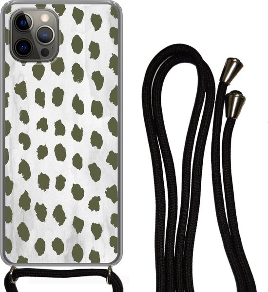 Coque avec cordon iPhone 13 Pro - Imprimé marbré - Pois - Vert - Siliconen - Bandoulière - Coque arrière avec cordon - Coque pour téléphone avec cordon - Coque avec corde