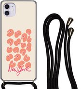 Hoesje met koord Geschikt voor iPhone 12 - Bloem - Abstract - New York - Siliconen - Crossbody - Backcover met Koord - Telefoonhoesje met koord - Hoesje met touw