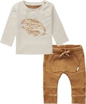 Noppies - Kledingset - 2delig - Broek bruin - Shirt Oatmeal met print - Maat 68