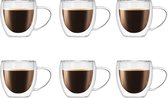 GLAEZ® Dubbelwandige Theeglazen Met Oor - Koffieglazen - Capuccino Koffieglas - Latte Macchiato Glazen - Theeglazen dubbelwandig - Koffieglas handgeblazen - Dubbelwandig koffieglazen - Vaatwasserbestendig - 250 ml - Set van 6 stuks