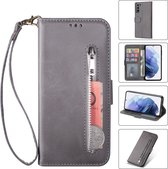 Luxe Telefoonhoesje voor Samsung Galaxy S22 Plus | Hoogwaardig Leren Bookcase | Lederen Wallet Case | Pasjeshouder | Grijs