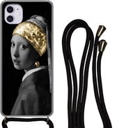 Hoesje met koord Geschikt voor iPhone 11 - Meisje met de parel - Vermeer - Goud - Siliconen - Crossbody - Backcover met Koord - Telefoonhoesje met koord - Hoesje met touw