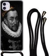 Coque avec cordon iPhone 11 - Peinture - Or - Zwart - Wit - Siliconen - Bandoulière - Coque arrière avec cordon - Coque pour téléphone avec cordon - Etui avec corde