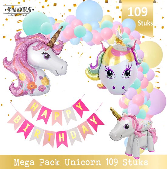Eenhoorn Ballonnen Pakket * Happy Birthday * 109 Stuks * Magische Verjaardag Set * Regenboog Unicorn Kleuren & Diy Happy Birthday Slinger