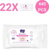 Bella Sensitive Intieme vochtige doekjes Sensitive (20 stuks per verpakking), pak van 22 combo, , Parfumvrij, dermatologisch getest, Hoge kwaliteit