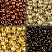 Rocailles - 4mm, 6/0 - 4x10 gram - metallic sepia, goud & rosé