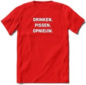 Drinken Pissen Opnieuw Bier T-Shirt | Unisex Kleding | Dames - Heren Feest shirt | Drank | Grappig Verjaardag Cadeau tekst | - Rood - XL
