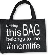 Nothing in this bag belongs to me # Momlife - Zwarte Vilten Tas A3 - Vilten Shopper - Zwarte Vilten Tas Met Hengsels A3 Formaat