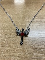 Akyol - Zilveren ketting - ketting met een kruis - ketting met een hanger - ketting - engelen vleugels - zilver - collier - accessoires - zwart - sieraden - hartje - mannen ketting