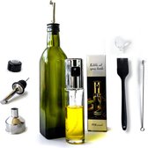 Olijfolie Fles – Olijfolie/ Azijn – 500 ML – Glazen Oliefles – Luxe Olie Fles - Navulbaar – Inclusief schenktuit, trechter en dop met kurk – Olijfolie Set – Olijfolie Sprayer inclu