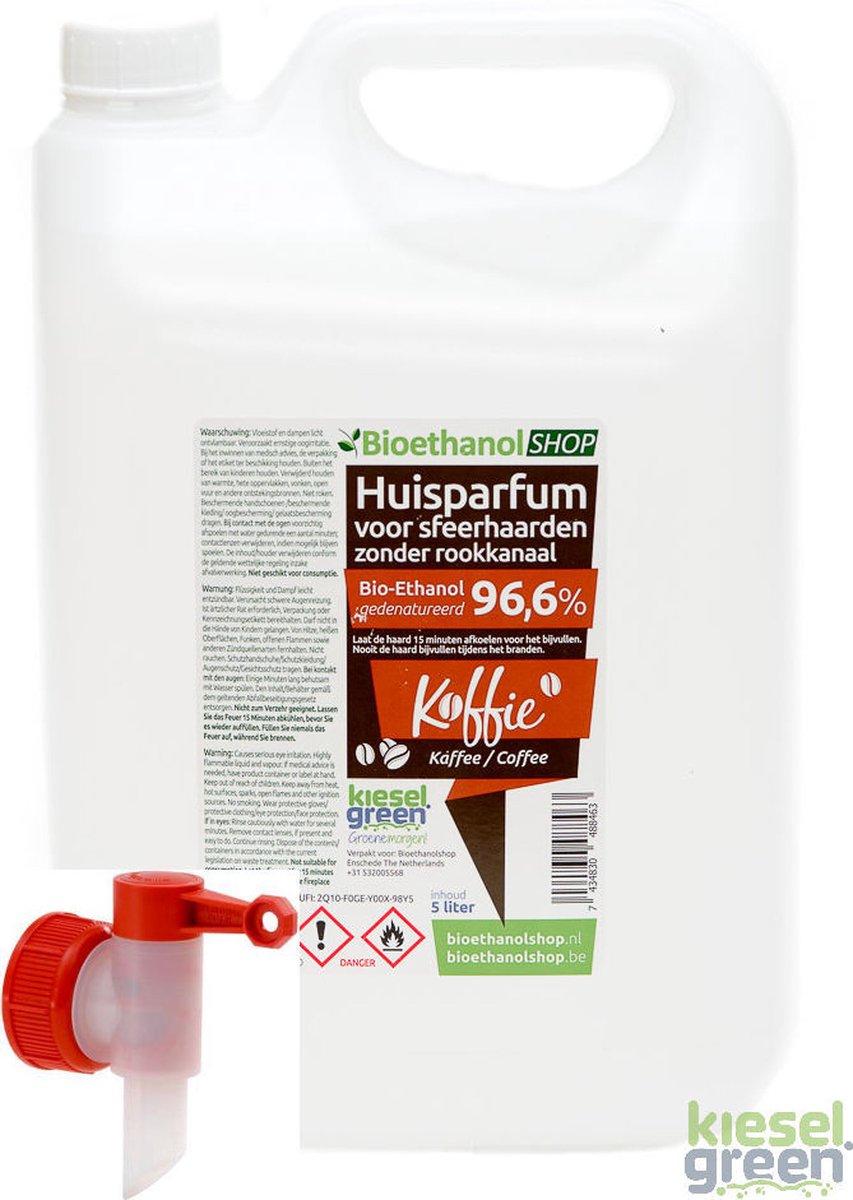 Premium -Bio-ethanol met Koffiegeur - Bioethanol - 100% biobrandstof -5 liter (incl. dopkraan)