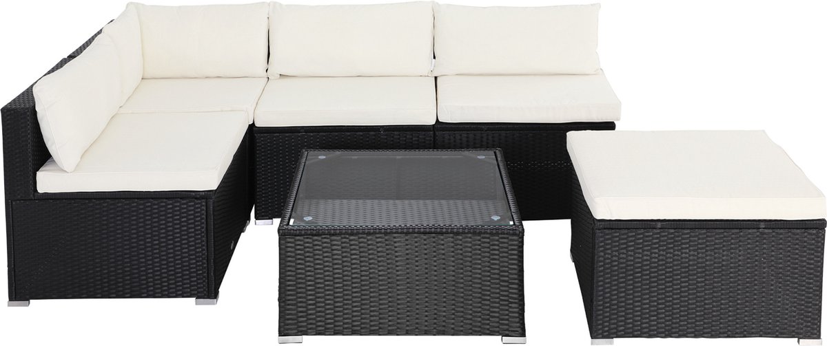 Casaria Polyrattan Loungeset - Incl. Kussens Tafel - Zwart Crème thumbnail 2