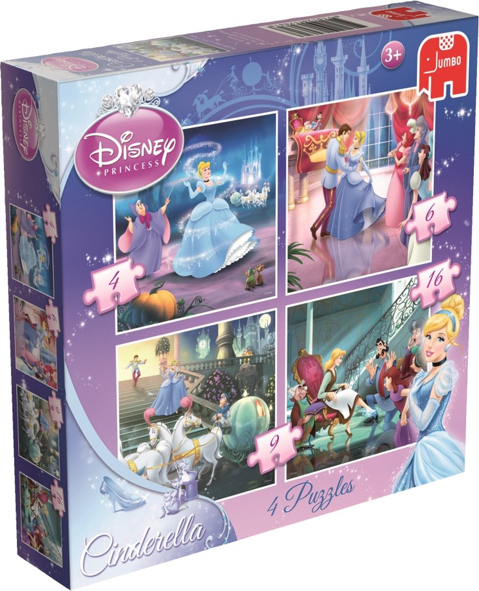 Jumbo Disney Cinderella 4 in 1 - Puzzel - 4, 6, 9 en 16 stukjes | bol.com
