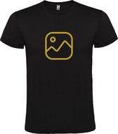 Zwart  T shirt met  " Geen foto icon " print Goud size XXXL