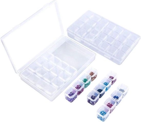 *** 2 Opbergdozen Diamond Painting - 2x28 vakjes =56 bakjes Totaal -Geordend - Professioneel - op Kleur - van Heble®***