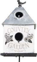 Clayre & Eef Tuinsteker 18x13x109 cm Grijs Wit Metaal Bloemen Country Garden Tuinprikker