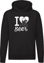 I Love Beer | Unisex | Trui | Sweater | Hoodie | Capuchon | Zwart | Ik hou van bier | Biertje | Borrel | Pils | Feest | Zuipen | Oktoberfeest | Carnaval