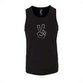 Zwarte Tanktop sportshirt met "Peace / Vrede teken" Print Zilver Size XXXL
