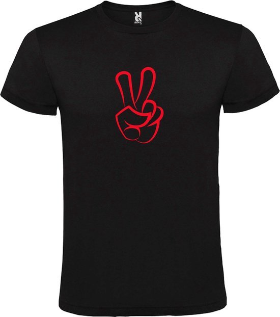 Zwart  T shirt met  "Peace  / Vrede teken" print Rood size XXXXXL