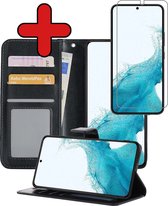 Samsung Galaxy S22 Ultra Hoesje Book Case Hoes Portemonnee Cover Met Screenprotector - Samsung Galaxy S22 Ultra Case Hoesje Wallet Case - Zwart