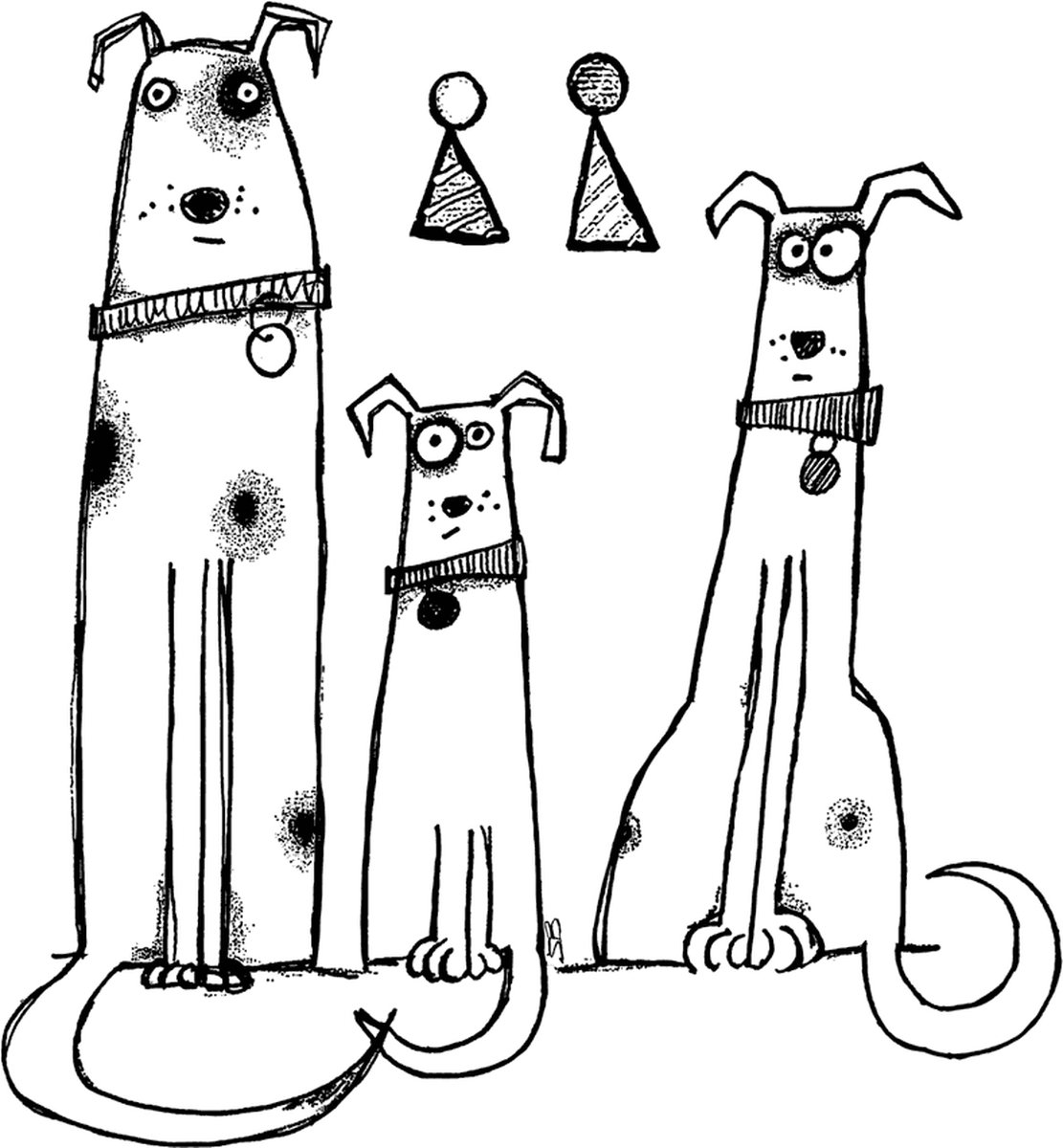 Three (Festive) Dogs Unmounted Rubber Stamps (CI-590)