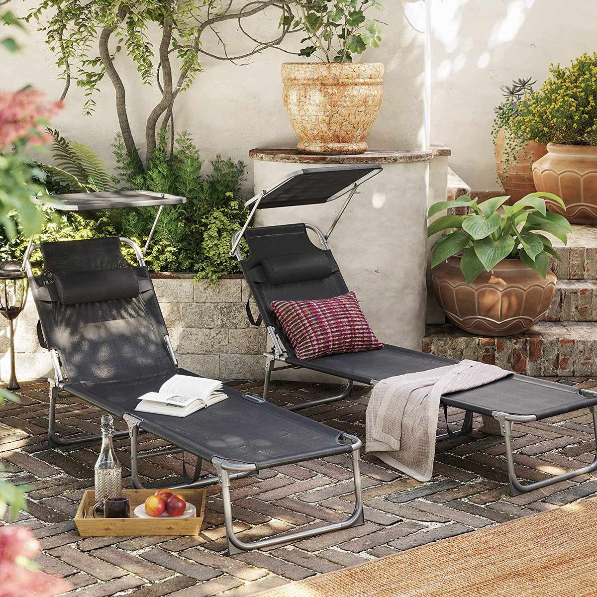 Lot De 2 Housse Protection Chaise Longue Extérieure Imperméable Anti-UV Noir 210x75x80 Cm