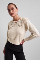 Pieces Trui Pchelen Ls Crochet Collar Knit Bc 17121753 Buttercream Dames Maat - XS