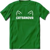 Catsanova - Katten T-Shirt Kleding Cadeau | Dames - Heren - Unisex | Kat / Dieren shirt | Grappig Verjaardag kado | Tshirt Met Print | - Donker Groen - 3XL