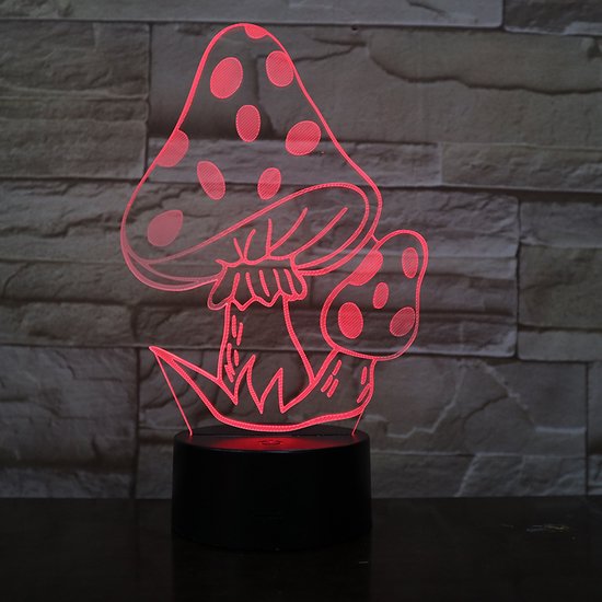 3D Led Lamp Met Gravering - RGB 7 Kleuren - Paddenstoelen