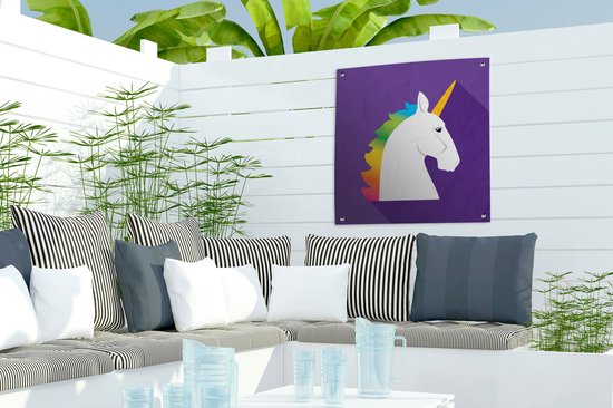 Illustration pour enfants Licorne sur fond violet affiche de jardin toile en vrac 50x50 cm - petit - Toile de jardin / Toile d'extérieur / Peintures pour l'extérieur (décoration de jardin)