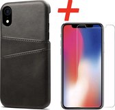 Backcover geschikt voor Apple iPhone XR - Zwart - PU Leer - Pasjeshouder + Glas Protector