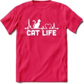 Cat Life - Katten T-Shirt Kleding Cadeau | Dames - Heren - Unisex | Kat / Dieren shirt | Grappig Verjaardag kado | Tshirt Met Print | - Roze - L