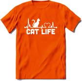 Cat Life - Katten T-Shirt Kleding Cadeau | Dames - Heren - Unisex | Kat / Dieren shirt | Grappig Verjaardag kado | Tshirt Met Print | - Oranje - 3XL