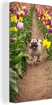 Toile Peinture Fleurs - Tulipes - Chien - 80x160 cm - Décoration murale