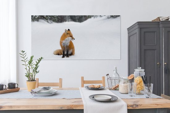 Toile Peinture Renard - Neige - Hiver - 160x80 cm - Décoration murale